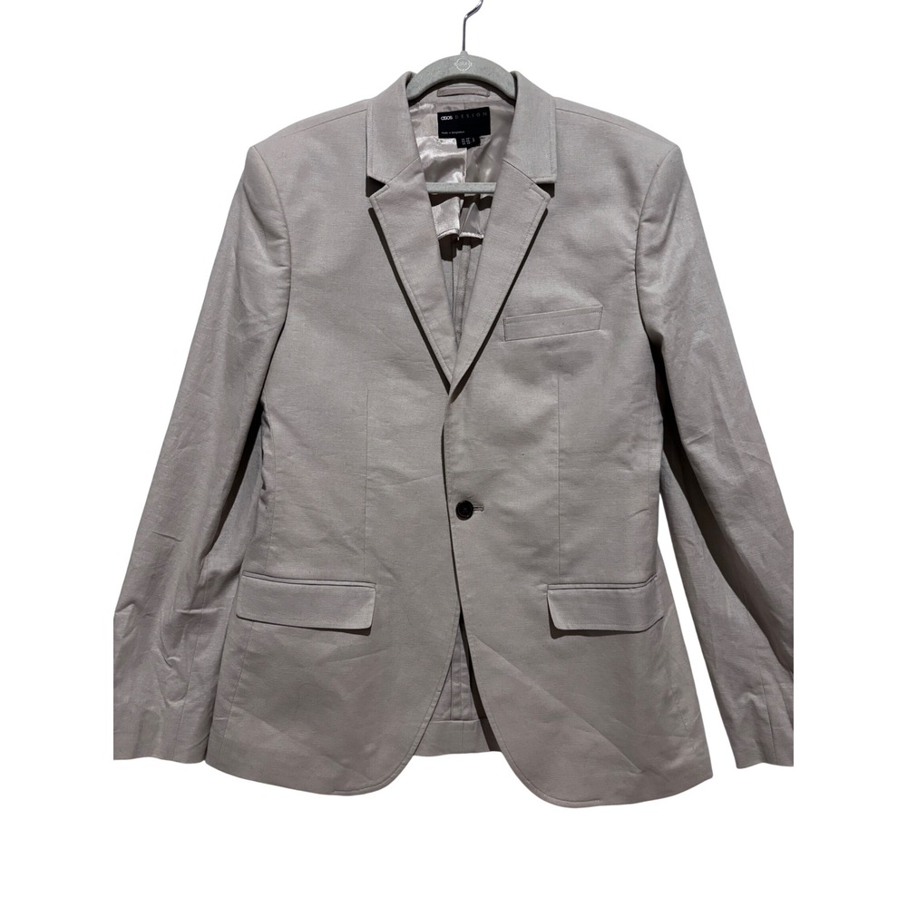 ASOS DESIGN Mens Linen Cotton Blend Slim Blazer jacket Beige 38 Long minimalist
